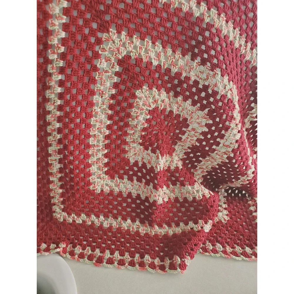 Handmade Moody Cottagecore Crochet Blanket Maroon Granny Square Boho Afghan